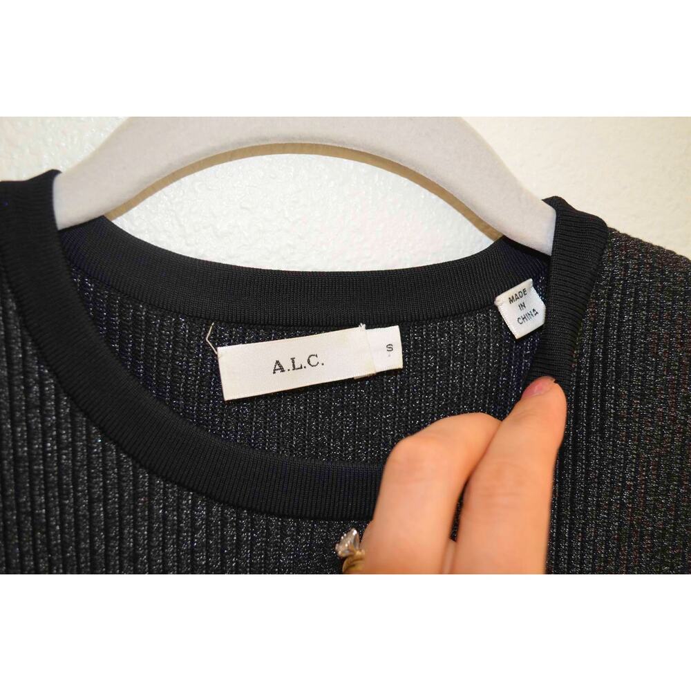 ALC Black Metallic Knit Sleeveless Fit and Flare Sweater Dress Size Small - Picture 5 of 7